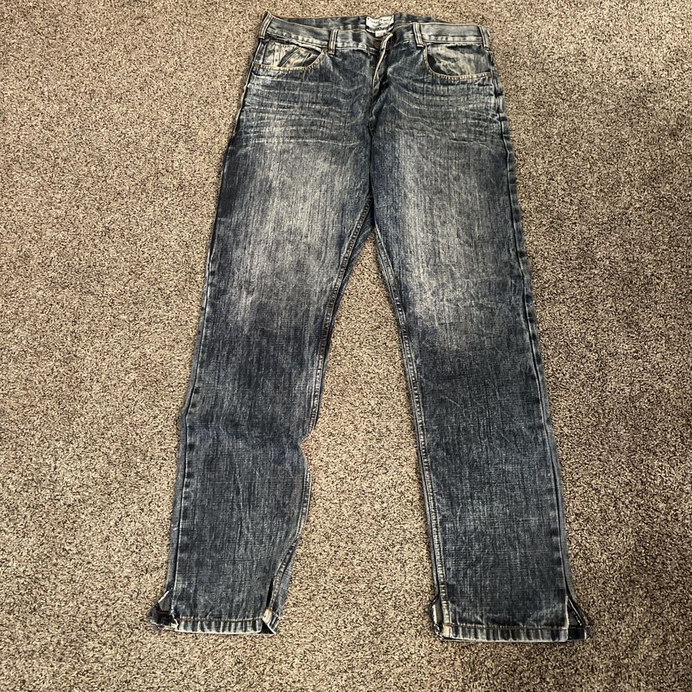 Twenty Two oz Jeans Mens 36x34 Blue Tie Dye Distressed Moto Hip Hop Rock Skater
